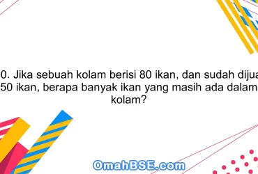 50. Jika sebuah kolam berisi 80 ikan, dan sudah dijual 50 ikan, berapa banyak ikan yang masih ada dalam kolam?