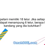 Seorang petani memiliki 18 telur. Jika setiap kandang hanya dapat menampung 6 telur, berapa banyak kandang yang dia butuhkan?