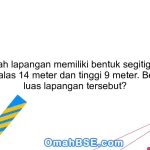 32. Sebuah lapangan memiliki bentuk segitiga dengan panjang alas 14 meter dan tinggi 9 meter. Berapakah luas lapangan tersebut?