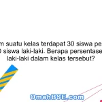 49. Dalam suatu kelas terdapat 30 siswa perempuan dan 40 siswa laki-laki. Berapa persentase siswa laki-laki dalam kelas tersebut?